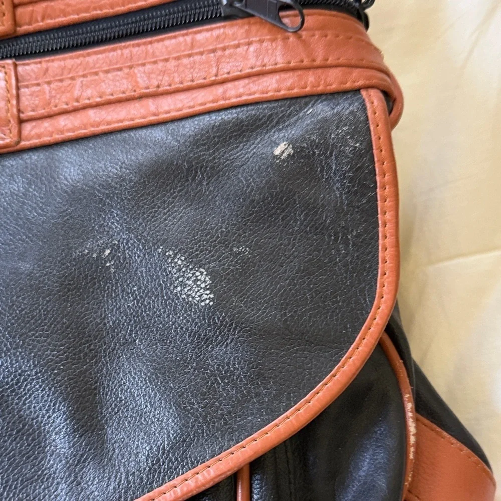 Ralph Lauren Black Leather Briefcase with Brown Trim and Polo Emblem